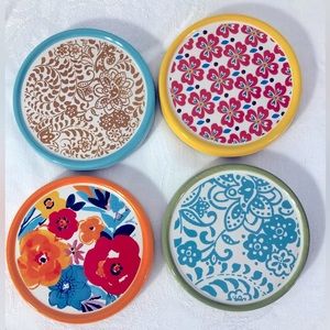 Vibrant Designs! Pioneer Woman Stack of 4 Ceramic Drink Trivets CLEAN & EXC COND